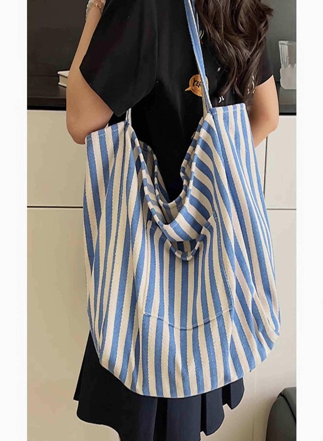 Winatehr canvas tote bag for women, beach striped medium size shoulder bag with pocket, college everyday casual tote bag for work - Image 4